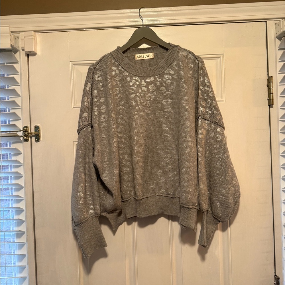 Style USA Gray Leopard Print Sweater